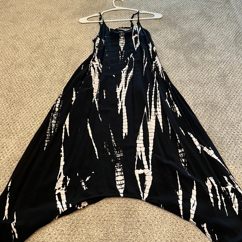 Black tie dyed midi dress with spaghetti straps